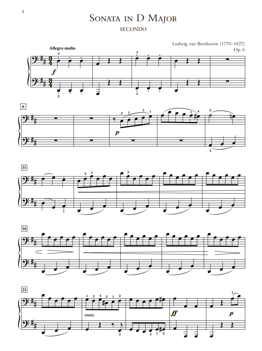 Beispielseite 1 zu Sonata in D Major op.6 for piano 4 hands score
