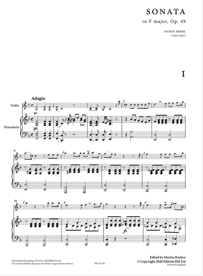 Beispielseite 1 zu Sonata in F major Op. 49 violin & pianoforte Full score and parts