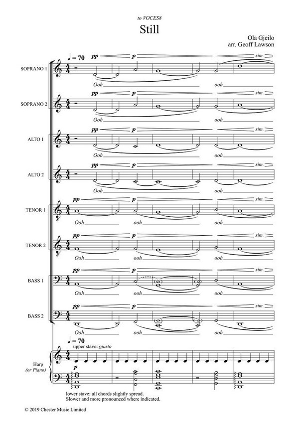Beispielseite 1 zu Still for mixed choir (SSAATTBB) and harp or piano choral score
