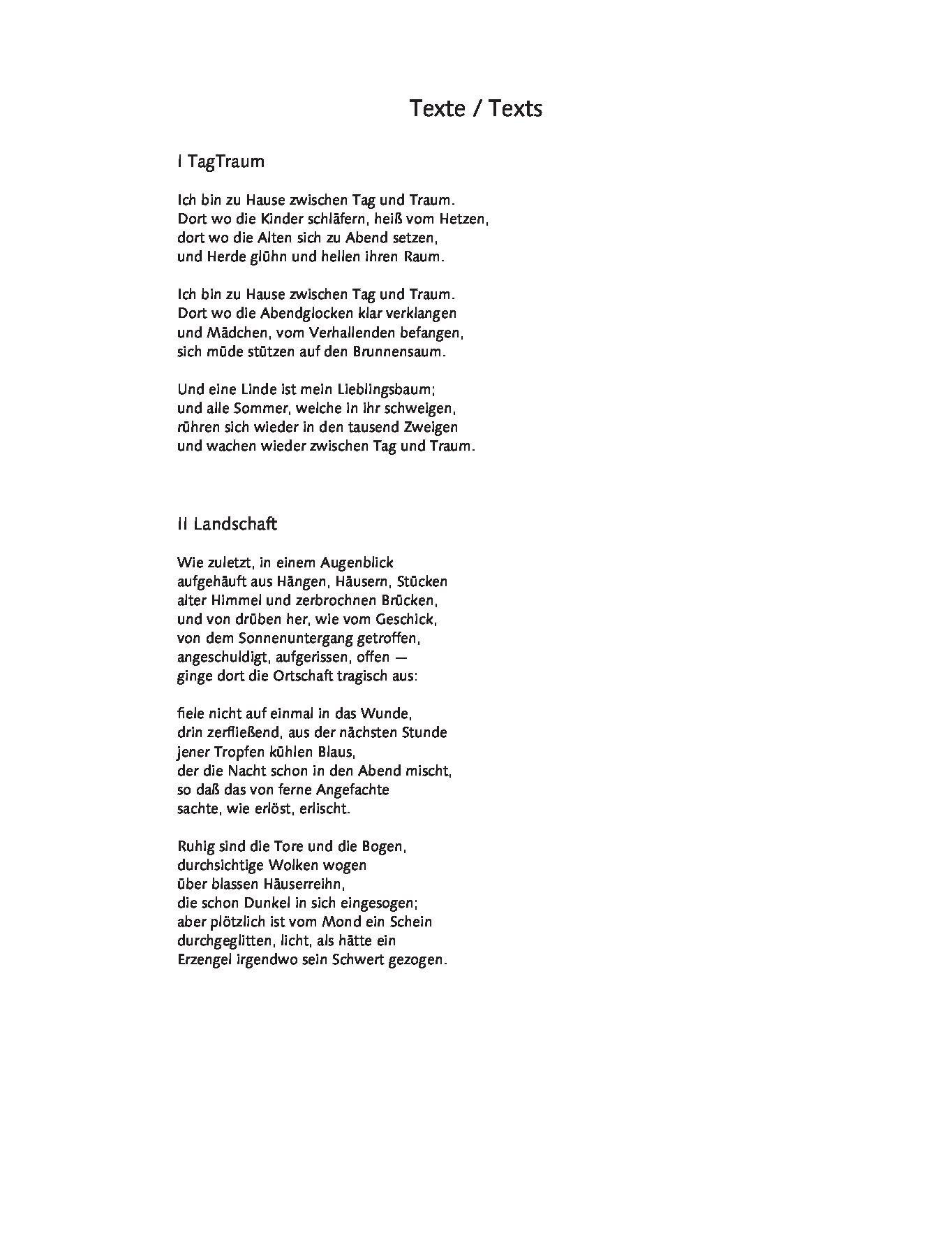 Beispielseite 1 zu TagTraum und Landschaft f�r Sopran, Viola und Klavier Partitur und Stimmen