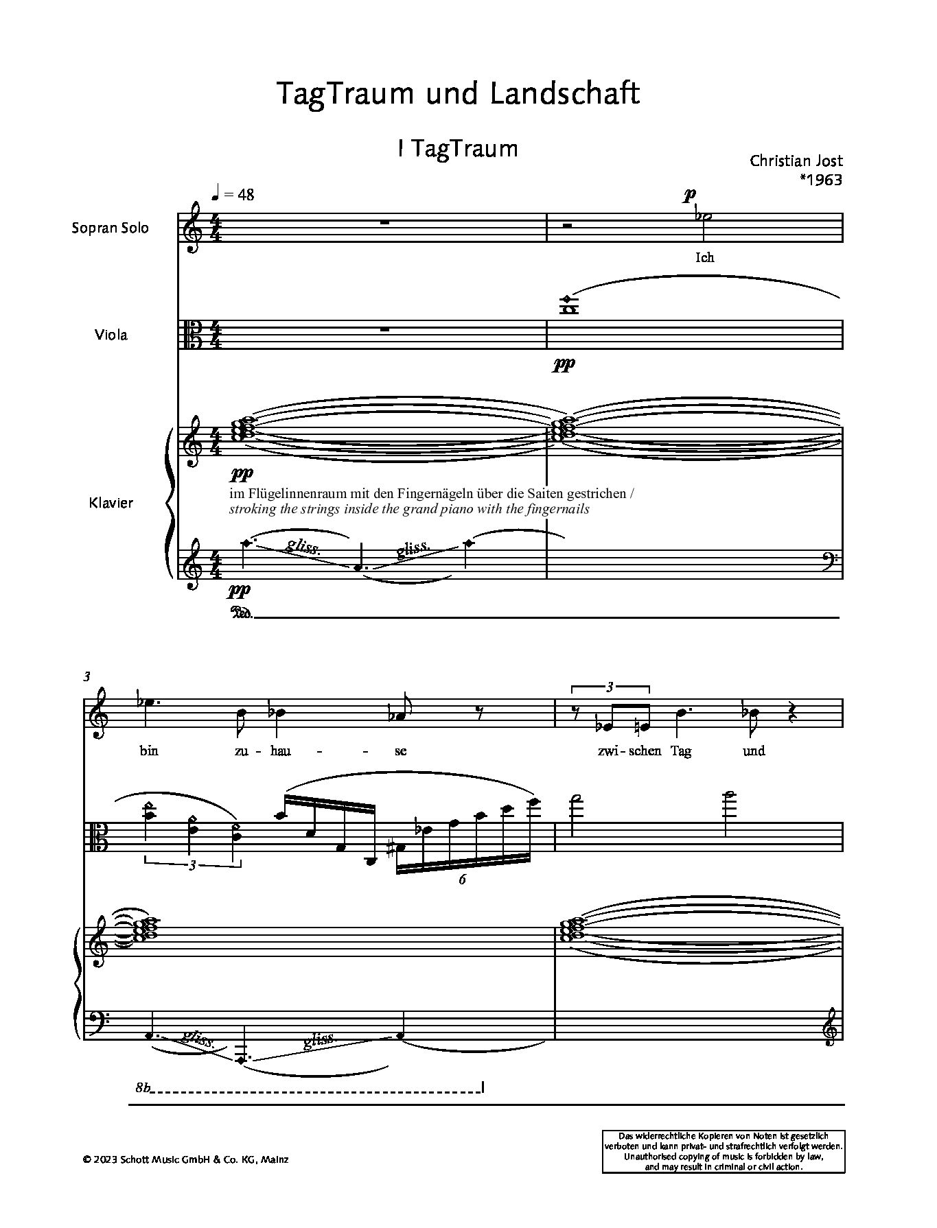 Beispielseite 2 zu TagTraum und Landschaft f�r Sopran, Viola und Klavier Partitur und Stimmen