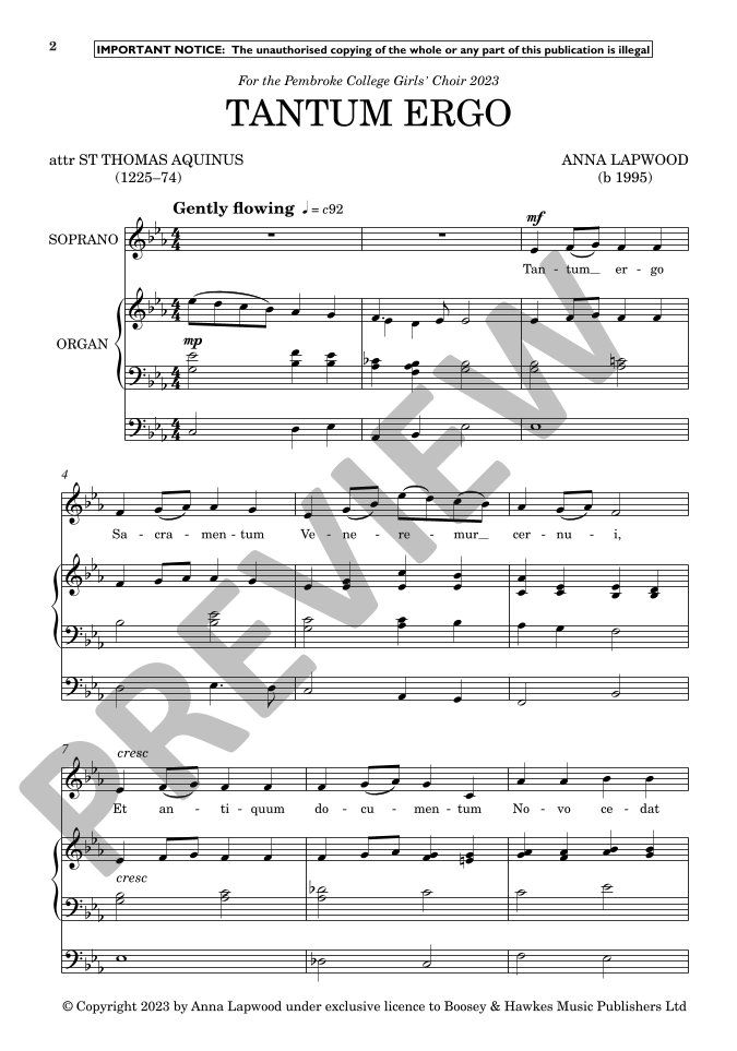 Beispielseite 1 zu Tantum ergo for SS or SA and organ choral score
