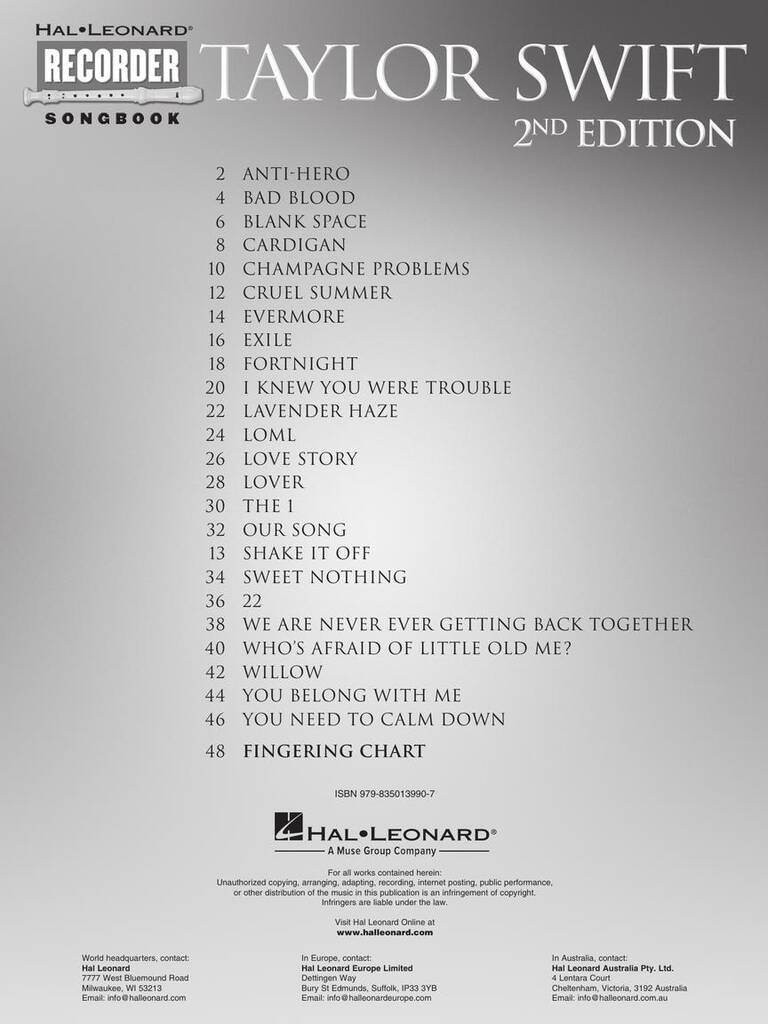 Beispielseite 3 zu Taylor Swift  2nd Edition for recorder Songbook