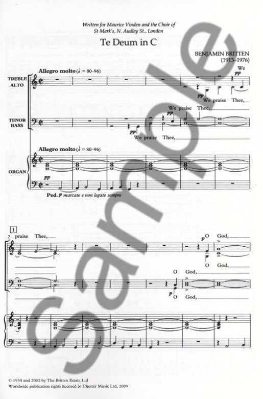 Beispielseite 1 zu Te Deum in C   for Sopran solo, mixed choir and organ score