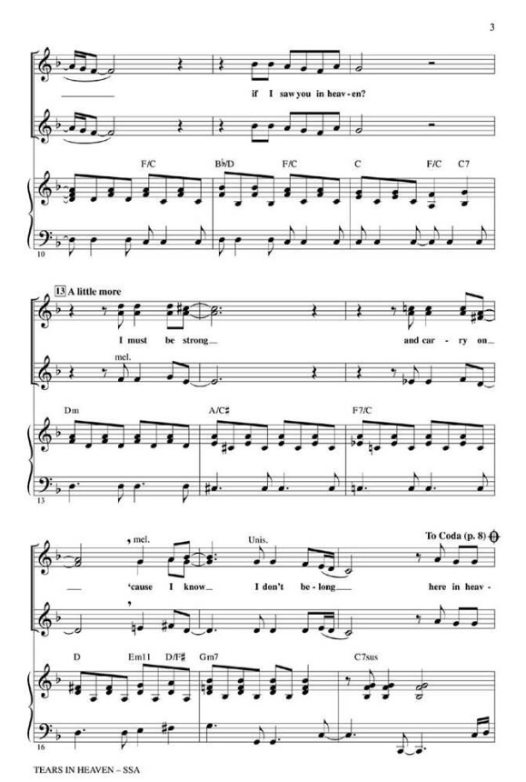 Beispielseite 2 zu Tears in Heaven for female Chorus and piano score