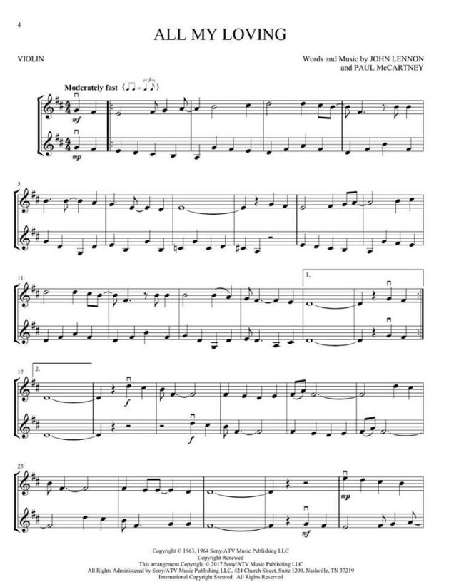 Beispielseite 1 zu The Beatles for Violin Duet: for 2 violins score
