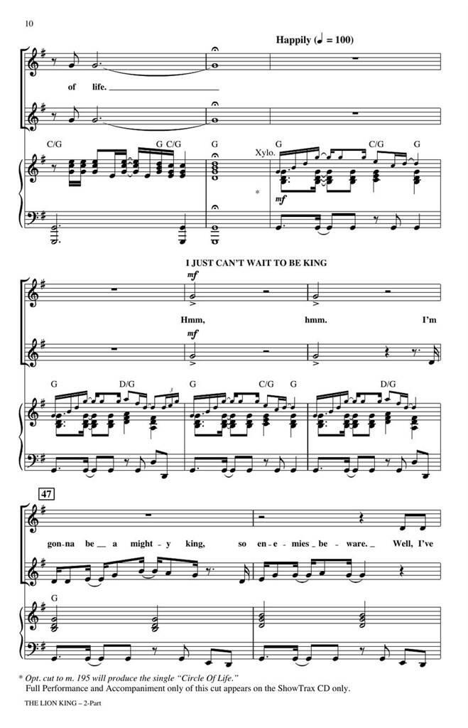 Beispielseite 2 zu The Lion King for 2-part chorus and instruments vocal score