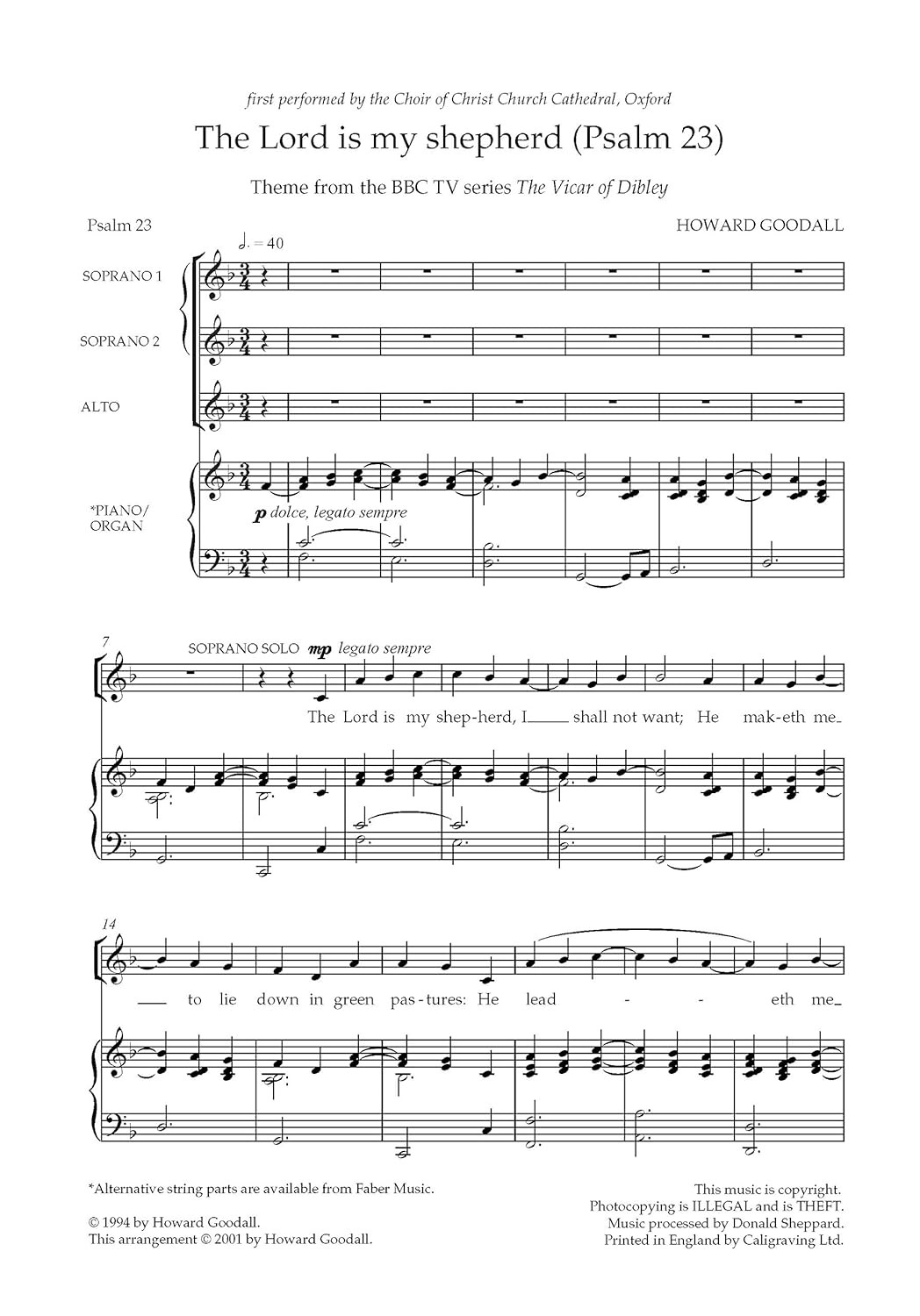 Beispielseite 1 zu The Lord is my Shepherd for female chorus (SAA) and organ score