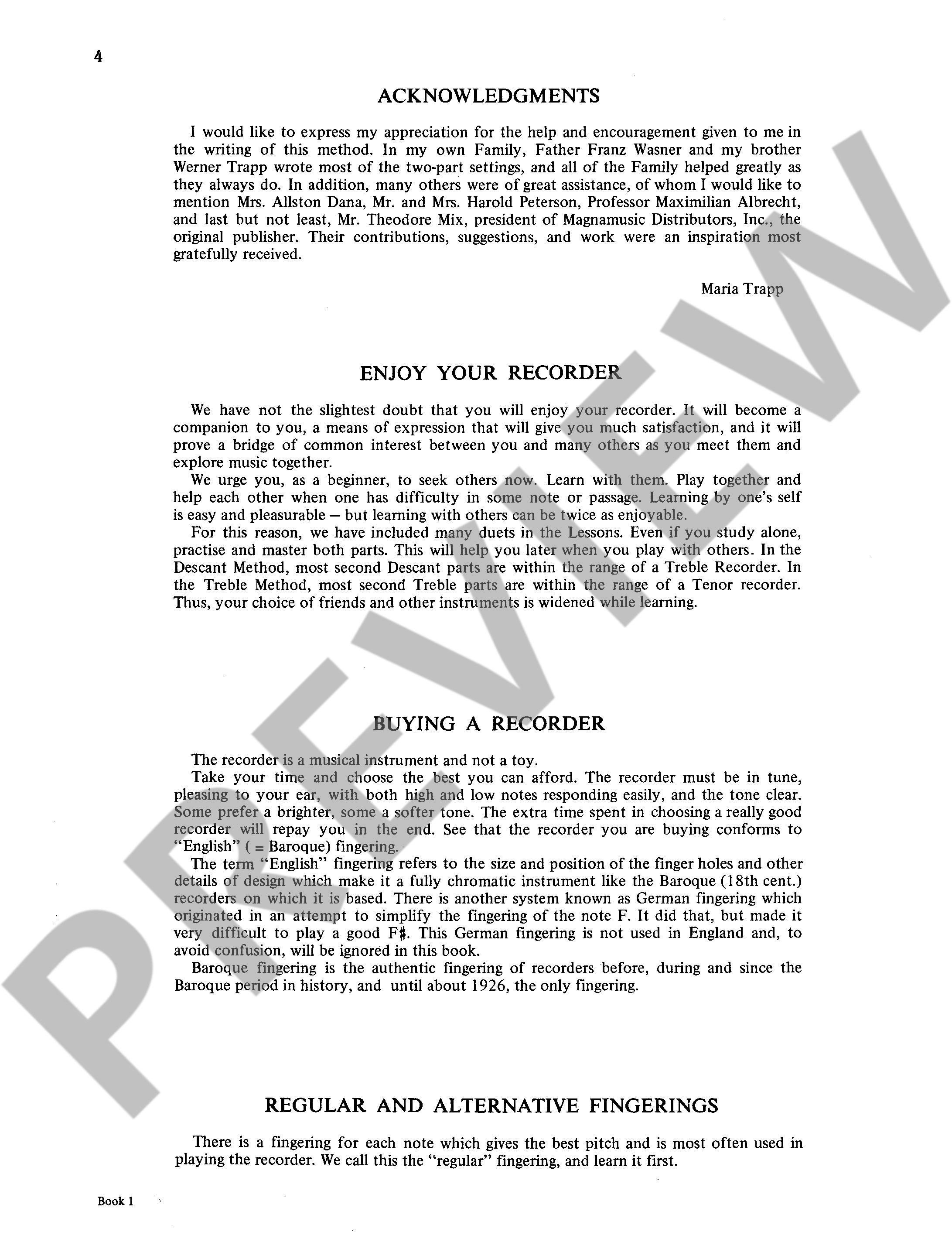 Beispielseite 1 zu The Trapp Family Recorder Method vol.1 for descant or tenor recorder