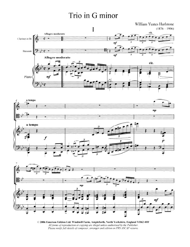 Beispielseite 1 zu Trio g minor for clarinet, bassoon and piano score and part