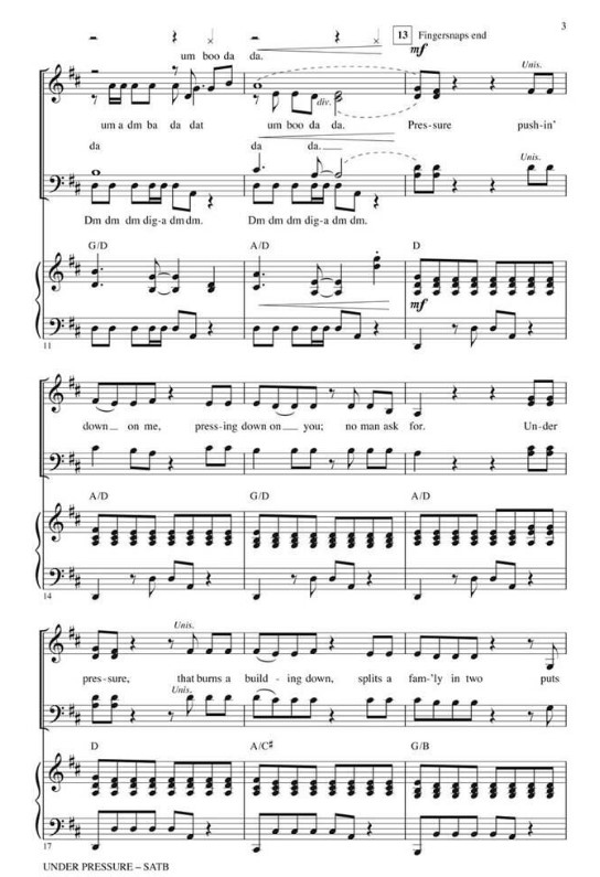 Beispielseite 1 zu Under Pressure for mixed chorus and piano score