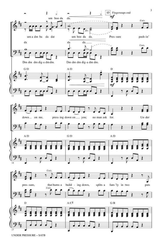 Beispielseite 2 zu Under Pressure for mixed chorus and piano score