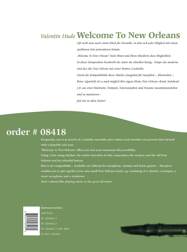 Beispielseite 1 zu Welcome to New Orleans for 4 clarinets score and parts