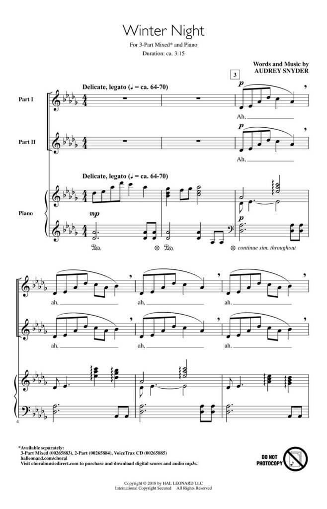 Beispielseite 1 zu Winter Night for 3-part choir and piano choral score