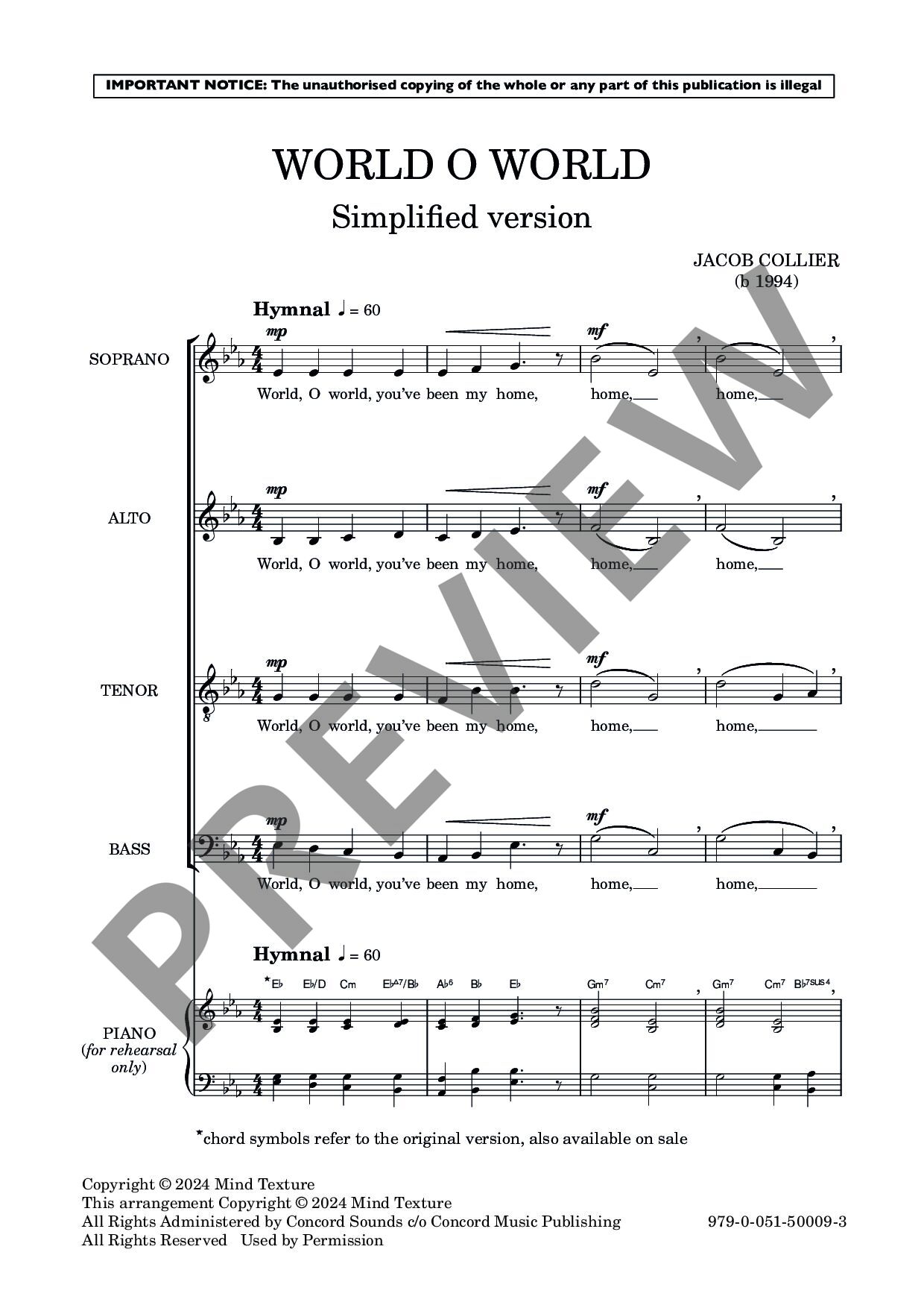 Beispielseite 1 zu World, O World for mixed choir (divisi) a cappella choral score (simplified version)