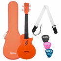 Ukulele Carbon Fibre Orange Set (Ukulele, Softcase, Gurt und 3 Plektre