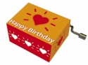 Spieluhr Happy Birthday Motiv Herz mit Strahlen, orange mit Holz-Resonanzboden