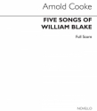Arnold Cooke, 5 Songs Of William Blake Score Baritone Voice, Recorder and Piano Partitur