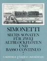 6 Sonaten op.2 Band 2 (Nr.4-6) f�r 2 Altblockfl�ten (Fl) und Bc