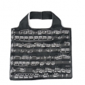 Einkaufstasche faltbar Notenzeilen schwarz 50 x 57 cm im Etui mit Reiverschluss und Kunststoff-Karabiner