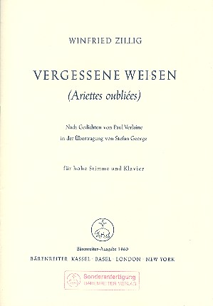 Vergessene Weisen fr Gesang (hoch) und Klavier Partitur,  Archivkopie