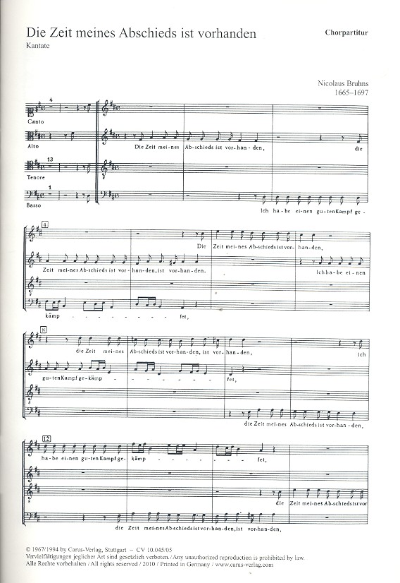 Die Zeit meines Abschieds ist vorhanden fr gem Chor, Fagott, Streicher und Bc Chorpartitur
