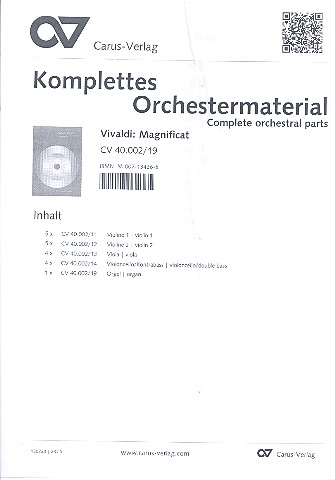 Magnificat RV610 (2 Fassungen) fr Soli, gem Chor, Streichorchester und Orgel Orchestermaterial (Streicher 5-5-4-4)