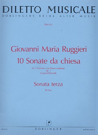 Sonata terza B-Dur op.3,3 f�r 2 Violinen und Bc Partitur und Stimmen