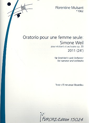 Oratorio pour une femme seule - Simone Weil op.39 fr Erzhler(in) und Orchester Partitur