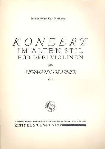 Konzert im alten Stil op.1 fr 3 Violinen Partitur und Stimmen