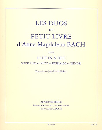 Les duos du petit livre d'Anna Magdalena Bach pour flutes a bec (SA et ST)