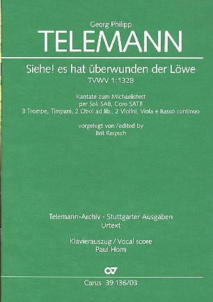 Siehe es hat berwunden der Lwe TVWV1:1328 fr Soli (SAB), Chor und Orchester,  Klavierauszug (dt)