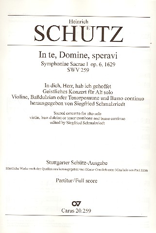 In te Domine speravi for alto solo, violin, bass dulcian (trombone) and BC Full score