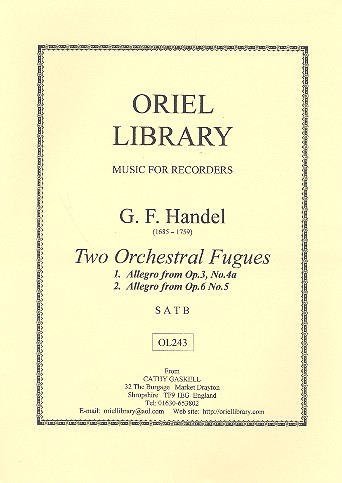 2 orchestral fugues for recorder quartet score+parts