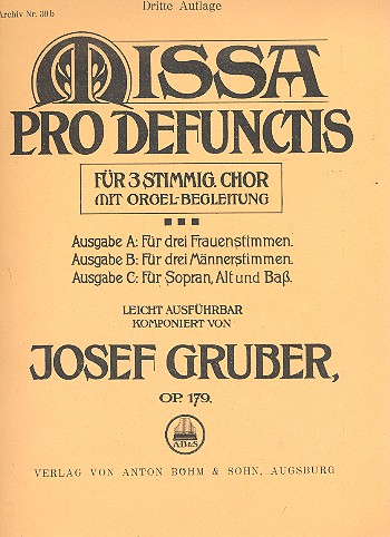 Missa pro defunctis op.179 fr Chor (SSA/TTB/SAB) und Orgel Partitur