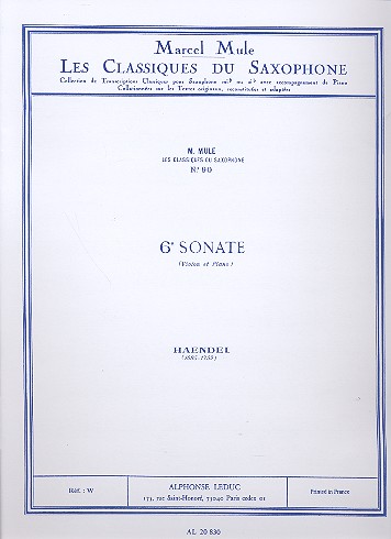 Sonate no.6 pour violon et piano pour saxophone alto et piano