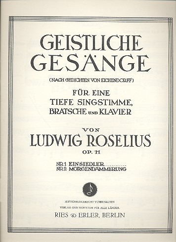 2 geistliche Gesnge op.11 fr tiefe Stimme, Viola und Klavier Klavierauszug und Bratschenstimme