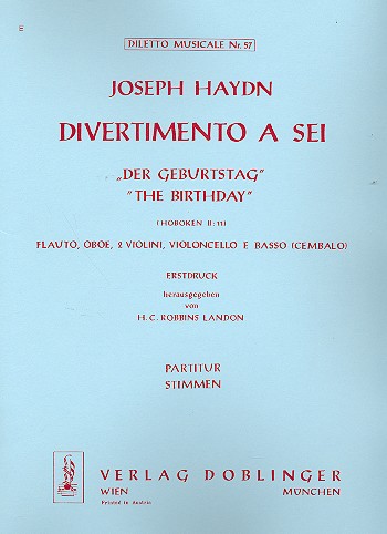 Divertimento a 6 C-Dur Hob.II:11 fr flte, Oboe, 2 Violinen, Violoncello und Kontraba,  Stimmenset