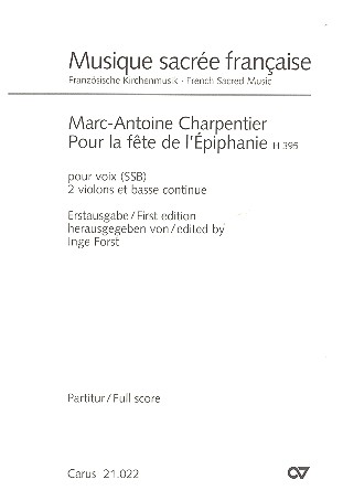 Pour la fete de l'Epiphanie H395 fr 3 Stimmen (SSB), 2 Violinen und Bc Partitur