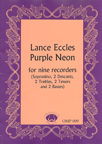 Purple Neon for 9 recorders (Sopranino, SSAATTBB) score and parts