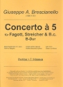 Konzert à 5 B-Dur für Fagott (Violoncello), Violine, Streicher und Bc Partitur und Stimmen (Streicher 1-1-1-1-1)