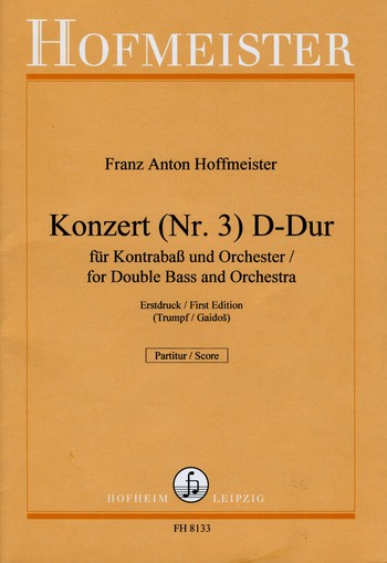 Konzert D-Dur Nr.3 fr Kontraba und Orchester Partitur und Stimmen (Streicher 1-1-1-1)