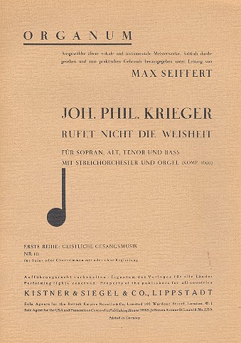 Rufet nicht die Weisheit fr gem Chor, Streichorchester und Orgel Partitur und Stimmen