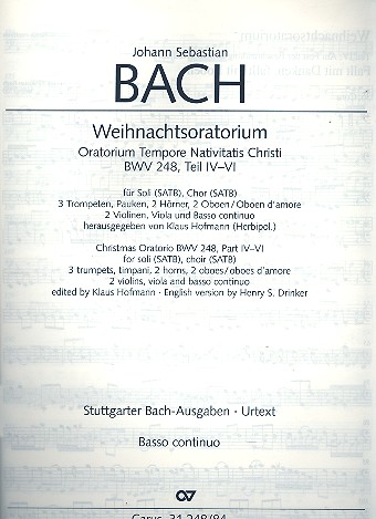Weihnachtsoratorium BWV248 Teile 1-6 fr Soli, gem Chor und Orchester Basso contino (Violoncello/Kontrabass/Fagott)