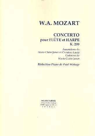 Concerto KV299 for flute, harpe and orchestra for flute, harpe and piano parts