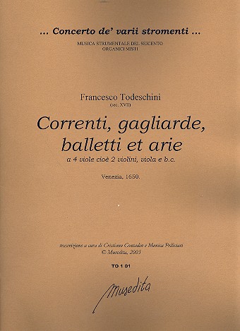 Correnti, gagliarde, balletti et arie op.1 a 4 viole (2 violin, viola) e Bc partitura