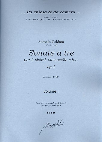 Sonate a tre op.1 vols.1+2 (nos.1-12) per 2 violini, violoncello e Bc partitura e parti