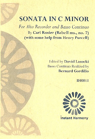 Sonata in c Minor for alto recorder and Bc score and parts (Bc realized)