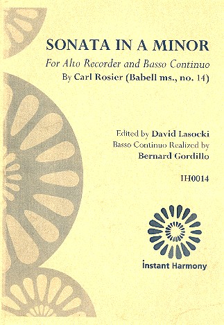 Sonata in a Minor for alto recorder and Bc score and parts (Bc realized)