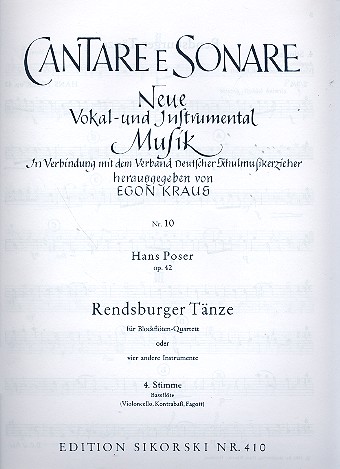 Rendsburger Tnze op.42 4 Blockflten (SATB) Bassblockflte